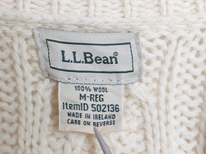 アイルランド製 エルエルビーン フィッシャーマン ニット ロング カーディガン レディース M / 前開き 羽織り ウール セーター ナチュラル