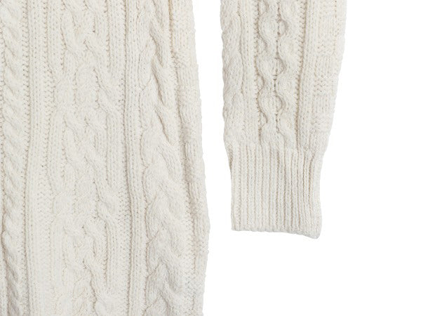 アイルランド製 エルエルビーン フィッシャーマン ニット ロング カーディガン レディース M / 前開き 羽織り ウール セーター ナチュラル