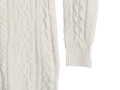 アイルランド製 エルエルビーン フィッシャーマン ニット ロング カーディガン レディース M / 前開き 羽織り ウール セーター ナチュラル