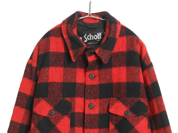 90s USA製 ショット ウール ジャケットメンズ XL オールド ブロック チェック ジャンパー ツートン 大きいサイズ ライナー付き CPO シャツ