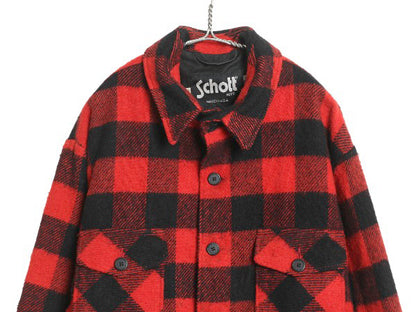 90s USA製 ショット ウール ジャケットメンズ XL オールド ブロック チェック ジャンパー ツートン 大きいサイズ ライナー付き CPO シャツ
