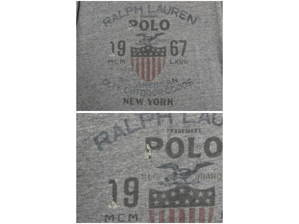 ポロ ラルフローレン 染込み プリント Tシャツ メンズ L / ヴィンテージ 加工 カットソー シングルステッチ グラフィック イーグル 星条旗