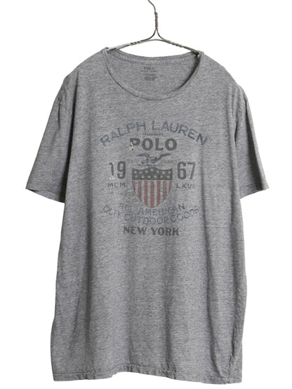 ポロ ラルフローレン 染込み プリント Tシャツ メンズ L / ヴィンテージ 加工 カットソー シングルステッチ グラフィック イーグル 星条旗