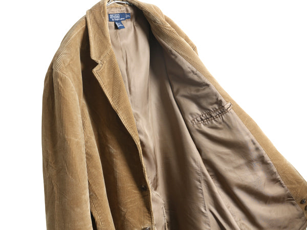 デッドストック 90s ポロ ラルフローレン 太畝 コーデュロイ テーラード ジャケット メンズ XL / オールド ポロ ブレザー 大きいサイズ 茶