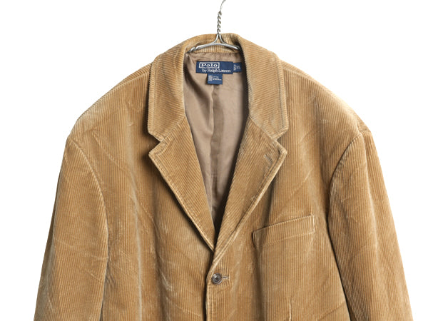 デッドストック 90s ポロ ラルフローレン 太畝 コーデュロイ テーラード ジャケット メンズ XL / オールド ポロ ブレザー 大きいサイズ 茶