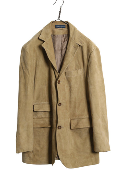 00s ポロ ラルフローレン 本革 ヌバック レザー テーラード ジャケット メンズ L 古着 オールド 革ジャン ブレザー スウェード ブルゾン 茶
