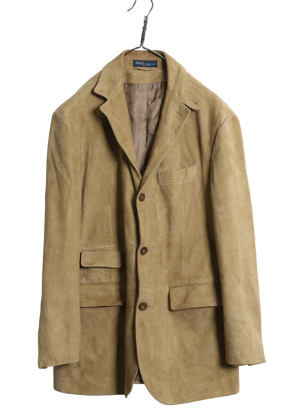 00s ポロ ラルフローレン 本革 ヌバック レザー テーラード ジャケット メンズ L 古着 オールド 革ジャン ブレザー スウェード ブルゾン 茶
