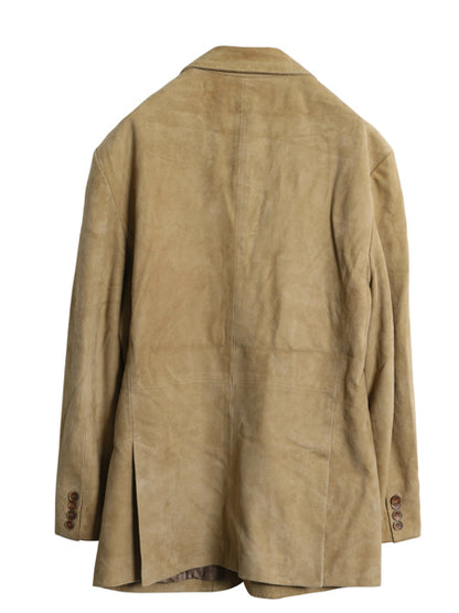 00s ポロ ラルフローレン 本革 ヌバック レザー テーラード ジャケット メンズ L 古着 オールド 革ジャン ブレザー スウェード ブルゾン 茶