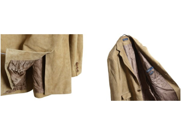 00s ポロ ラルフローレン 本革 ヌバック レザー テーラード ジャケット メンズ L 古着 オールド 革ジャン ブレザー スウェード ブルゾン 茶