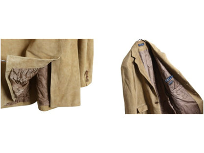 00s ポロ ラルフローレン 本革 ヌバック レザー テーラード ジャケット メンズ L 古着 オールド 革ジャン ブレザー スウェード ブルゾン 茶