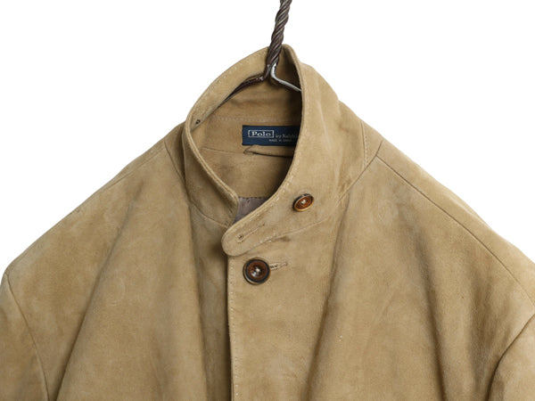 00s ポロ ラルフローレン 本革 ヌバック レザー テーラード ジャケット メンズ L 古着 オールド 革ジャン ブレザー スウェード ブルゾン 茶