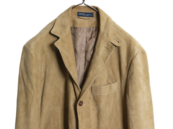 00s ポロ ラルフローレン 本革 ヌバック レザー テーラード ジャケット メンズ L 古着 オールド 革ジャン ブレザー スウェード ブルゾン 茶