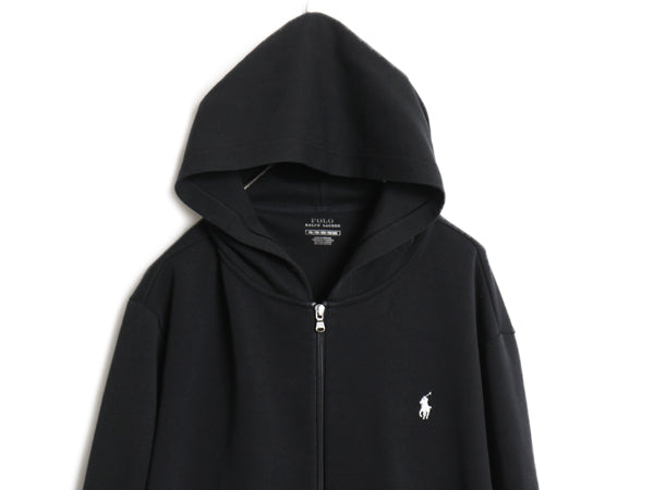 ポロ ラルフローレン フルジップ フード パーカー メンズ XXL スムース  ストレッチ ジャージ 素材 スウェット トレーナー 大きいサイズ 黒