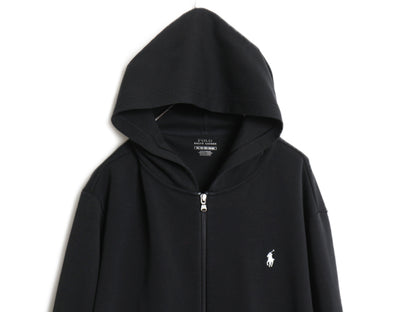 ポロ ラルフローレン フルジップ フード パーカー メンズ XXL スムース  ストレッチ ジャージ 素材 スウェット トレーナー 大きいサイズ 黒