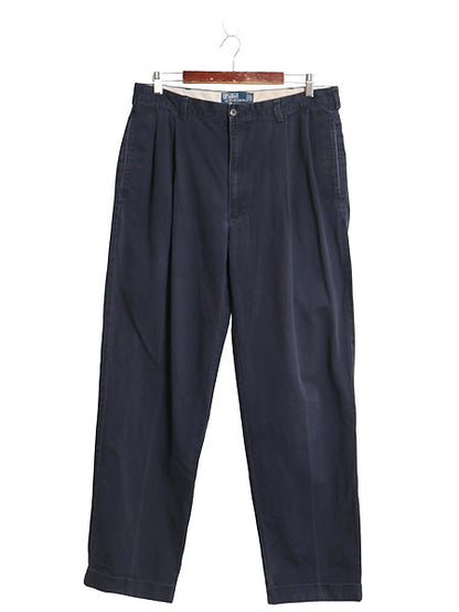 90s ポロ ラルフローレン チノ パンツ メンズ 36 32 オールド HAMMOND PANT コットン スラックス ツータック ストレート 裾ダブル ネイビー