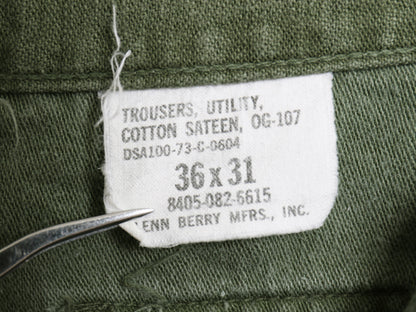 70s ★ 米軍実物 US ARMY コットン サテン ベイカー パンツ 実寸 34 29 程/ 73年製 ヴィンテージ ファティーグ ユーティリティ OG107 軍物