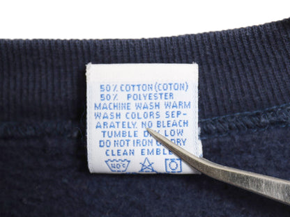 90s USA製 ラッセル 星条旗 刺繍 スウェット メンズ レディース XL / オールド トレーナー 裏起毛 前V クルーネック ネイビー 大きいサイズ