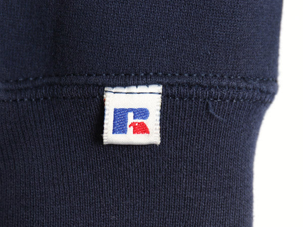 90s USA製 ラッセル 星条旗 刺繍 スウェット メンズ レディース XL / オールド トレーナー 裏起毛 前V クルーネック ネイビー 大きいサイズ