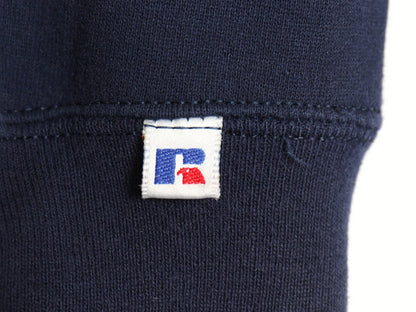 90s USA製 ラッセル 星条旗 刺繍 スウェット メンズ レディース XL / オールド トレーナー 裏起毛 前V クルーネック ネイビー 大きいサイズ