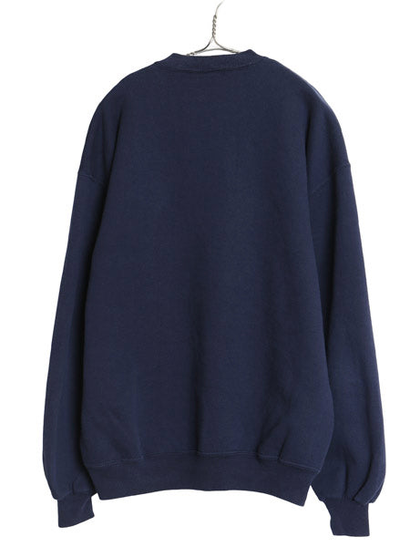 90s USA製 ラッセル 星条旗 刺繍 スウェット メンズ レディース XL / オールド トレーナー 裏起毛 前V クルーネック ネイビー 大きいサイズ