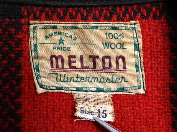 60s USA製 MELTON CPO ウール シャツ メンズ M 古着 ヴィンテージ ブロック チェック 長袖シャツ ジャケット ツートン バッファロー 赤 黒