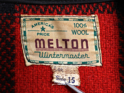 60s USA製 MELTON CPO ウール シャツ メンズ M 古着 ヴィンテージ ブロック チェック 長袖シャツ ジャケット ツートン バッファロー 赤 黒