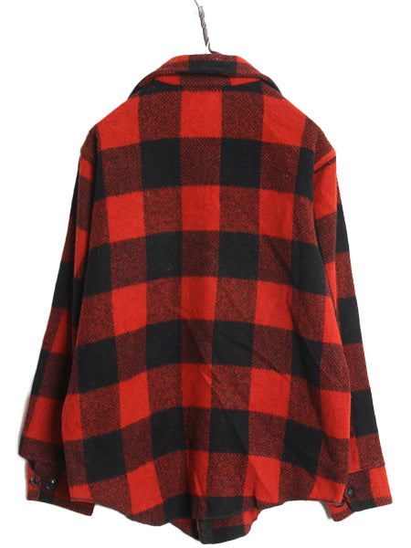 60s USA製 MELTON CPO ウール シャツ メンズ M 古着 ヴィンテージ ブロック チェック 長袖シャツ ジャケット ツートン バッファロー 赤 黒