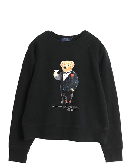 ポロベア ポロ ラルフローレン プリント スウェット レディース S / トレーナー クルーネック ショート丈 裏起毛 キャラクター 黒 ゆったり