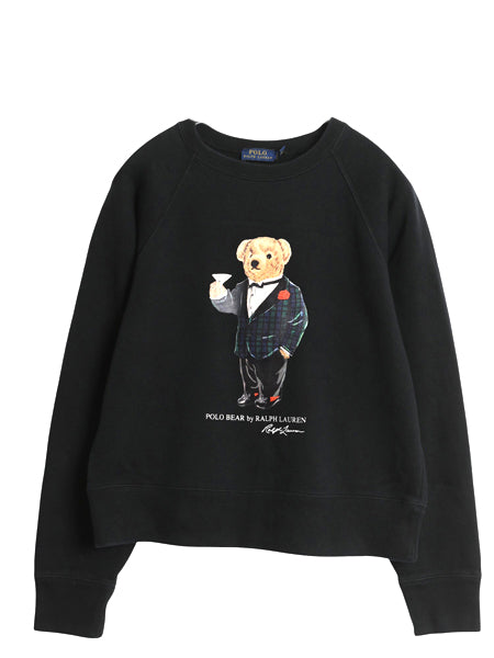 ポロベア ポロ ラルフローレン プリント スウェット レディース S / トレーナー クルーネック ショート丈 裏起毛 キャラクター 黒 ゆったり