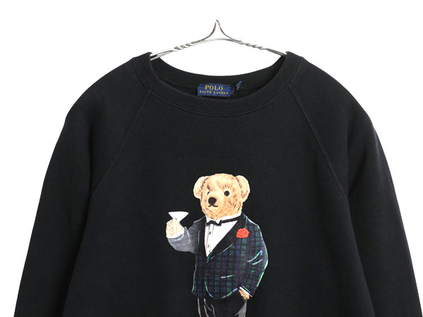 ポロベア ポロ ラルフローレン プリント スウェット レディース S / トレーナー クルーネック ショート丈 裏起毛 キャラクター 黒 ゆったり
