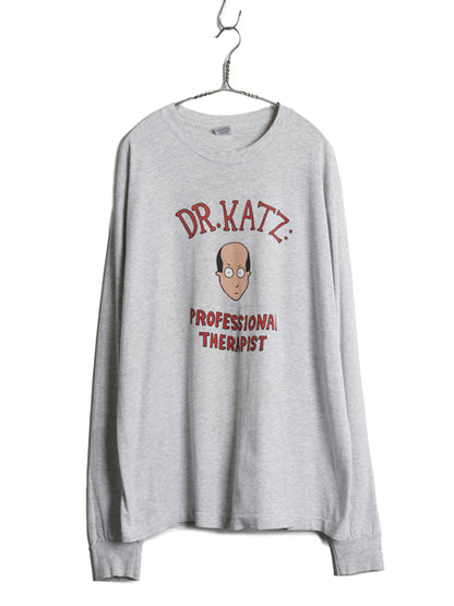 90s USA製 ★ Dr Katz アニメ イラスト プリント 長袖 Tシャツ メンズ XL / オールド 当時物 オフィシャル キャラクター コメディ ロンT 灰