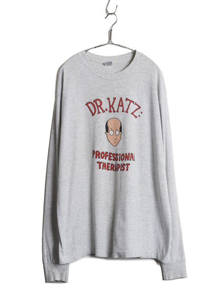 90s USA製 ★ Dr Katz アニメ イラスト プリント 長袖 Tシャツ メンズ XL / オールド 当時物 オフィシャル キャラクター コメディ ロンT 灰