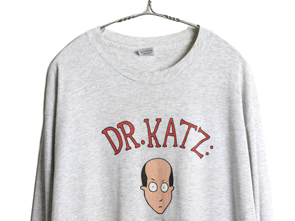 90s USA製 ★ Dr Katz アニメ イラスト プリント 長袖 Tシャツ メンズ XL / オールド 当時物 オフィシャル キャラクター コメディ ロンT 灰