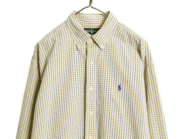 90s ラルフローレン チェック 長袖 ボタンダウン シャツ メンズ XL / オールド 長袖シャツ コットン ワイシャツ 大きいサイズ マルチカラー