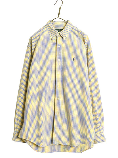 90s ラルフローレン チェック 長袖 ボタンダウン シャツ メンズ XL / オールド 長袖シャツ コットン ワイシャツ 大きいサイズ マルチカラー