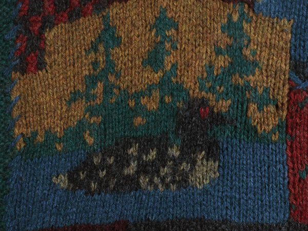 80s ウールリッチ デザイン ウール 二ット セーター レディース S ヴィンテージ 旧タグ 絵柄 パネル ハンドメイド 手編み 総柄 クレイジー