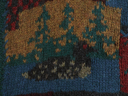 80s ウールリッチ デザイン ウール 二ット セーター レディース S ヴィンテージ 旧タグ 絵柄 パネル ハンドメイド 手編み 総柄 クレイジー