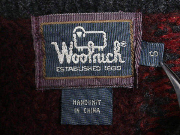 80s ウールリッチ デザイン ウール 二ット セーター レディース S ヴィンテージ 旧タグ 絵柄 パネル ハンドメイド 手編み 総柄 クレイジー