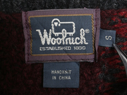 80s ウールリッチ デザイン ウール 二ット セーター レディース S ヴィンテージ 旧タグ 絵柄 パネル ハンドメイド 手編み 総柄 クレイジー