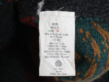 80s ウールリッチ デザイン ウール 二ット セーター レディース S ヴィンテージ 旧タグ 絵柄 パネル ハンドメイド 手編み 総柄 クレイジー