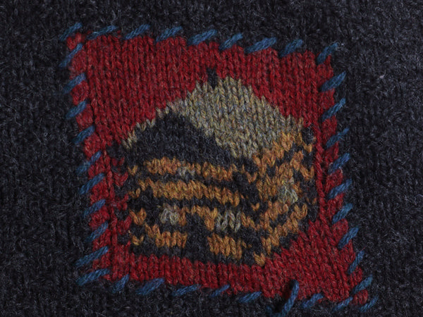 80s ウールリッチ デザイン ウール 二ット セーター レディース S ヴィンテージ 旧タグ 絵柄 パネル ハンドメイド 手編み 総柄 クレイジー