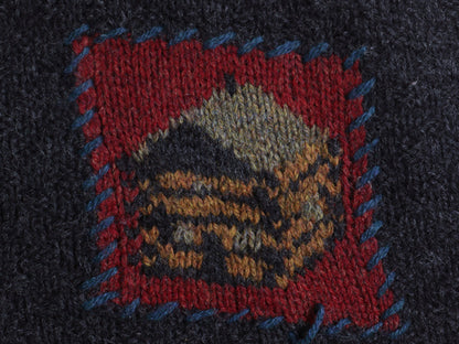 80s ウールリッチ デザイン ウール 二ット セーター レディース S ヴィンテージ 旧タグ 絵柄 パネル ハンドメイド 手編み 総柄 クレイジー