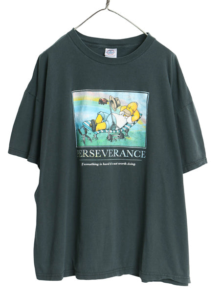 00s シンプソンズ イラスト メッセージ プリント Tシャツ メンズ 2XL / オールド オフィシャル キャラクター グラフィック 大きいサイズ 黒