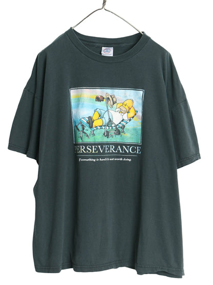 00s シンプソンズ イラスト メッセージ プリント Tシャツ メンズ 2XL / オールド オフィシャル キャラクター グラフィック 大きいサイズ 黒