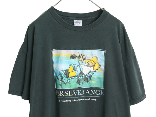00s シンプソンズ イラスト メッセージ プリント Tシャツ メンズ 2XL / オールド オフィシャル キャラクター グラフィック 大きいサイズ 黒
