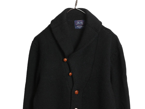 80s 90s ALLEN SOLLY ショールカラー ニット カーディガン メンズ M / ヴィンテージ オールド ウール リブ編み セーター 前開き 無地 黒
