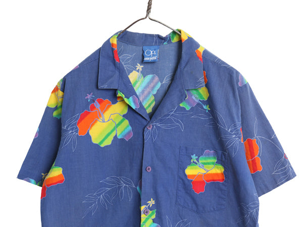80s OP オーシャンパシフィック オープンカラー 半袖 アロハシャツ メンズ M 小さめ S ヴィンテージ 開襟 半袖シャツ ハワイアン ボックス