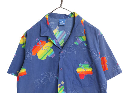 80s OP オーシャンパシフィック オープンカラー 半袖 アロハシャツ メンズ M 小さめ S ヴィンテージ 開襟 半袖シャツ ハワイアン ボックス