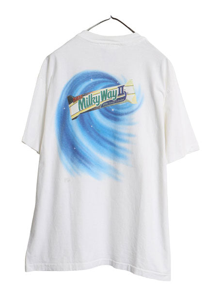 90s USA製 企業 ミルキーウェイ プリント 半袖 Tシャツ メンズ XL 当時物 オールド ヘビーウェイト コットン チョコレート 大きいサイズ 白