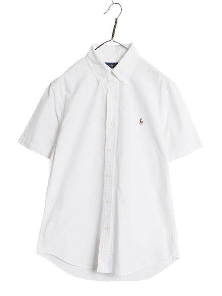 ラルフローレン 半袖 ボタンダウン シャツ メンズ M 古着 ポロ SLIM FIT オックスフォード コットン ワンポイント ポニー 無地 細身 白 BD